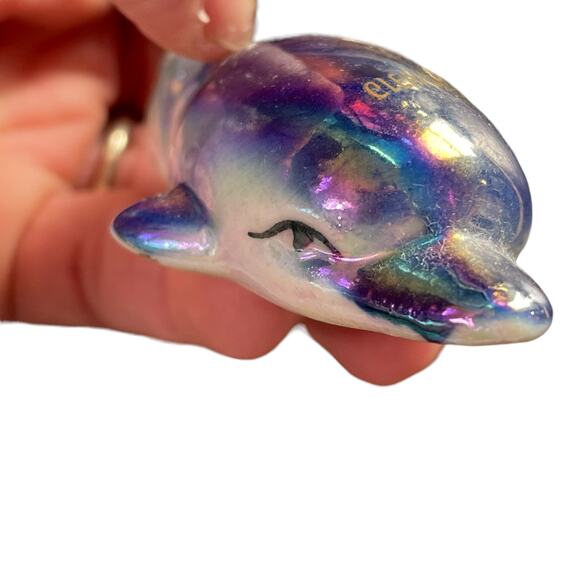 Vintage Dolphin Trinket Box Iridescent Glazed Hinged Beach Florida Nautical Sea - Picture 8 of 16